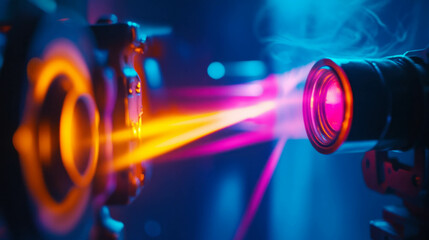 Vintage light emanation from old film projector for retro design and decoration