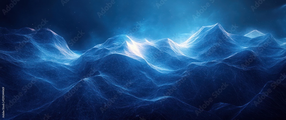 Fototapete Abstract Geometric Pattern with Triangles and Wavy Lines in Deep Blue Tones for Digital Technology and Futuristic Background