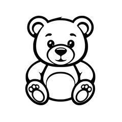 Cute cartoon bear in black and white, stylized illustration.
