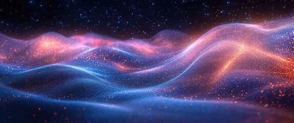 Obraz premium Dynamic Futuristic Abstract Waves and Particles Technology Illustration for Modern Design and Wallpaper