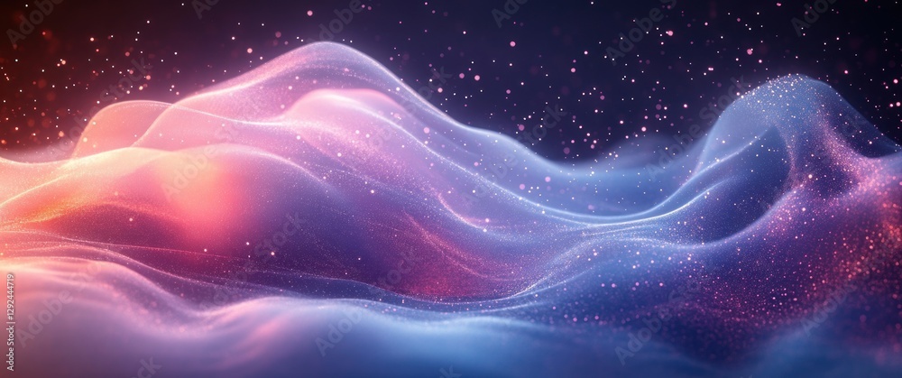 Poster dynamic abstract technology waves flowing mesh pattern in blue and violet background