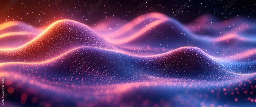 Leinwandbilder dynamic abstract waves flowing mesh pattern and dots on dark blue background digital illustration