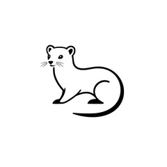Minimalist Illustration of a Stoat, Black Outline on White, Artistic, Isolated