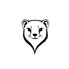 A simplified, stylized cheetah head, presented as a black and white outline, showing a front-facing view, in a minimalist style.