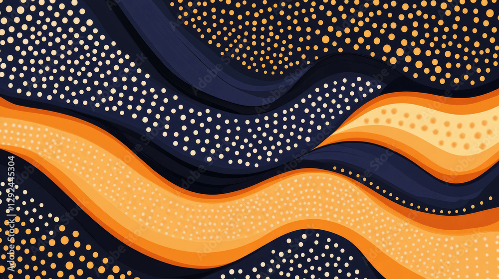 Poster abstract wavy lines and polka dots pattern with contrasting colors for modern design