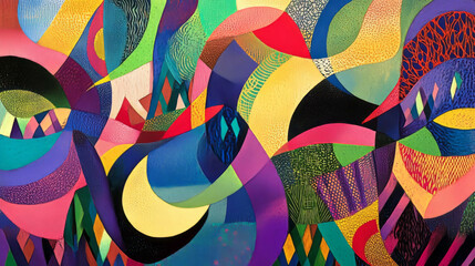 Fototapeta premium Abstract colorful wavy lines and geometric squiggles pattern background