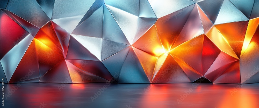 Leinwandbilder abstract metallic triangle composition with silver and deep red for modern technology background