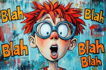 Comic text: blah blah blah, playful chatter, exaggerated talk, humorous exchange, silly remarks, amusing words, casual conversation, funny banter, comic dialogue, lighthearted speech talk.