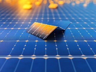 Close-up View of Solar Cell with Geometric Patterns and Reflective Surfaces