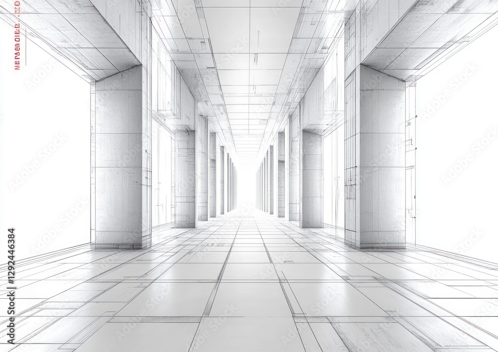 Fototapete abstract architectural blueprint minimalist project with symmetry and monochrome design