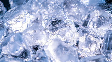 Obraz premium Chilled elegance: close-up of white light reflecting on ice cubes for cooling concepts