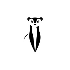 Minimalist Black and White Meerkat Portrait on White Background.