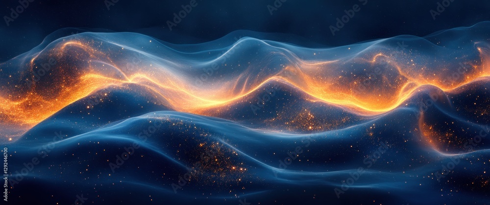 Poster abstract blue waves with gold highlights luxury background smooth gradient flow motion design