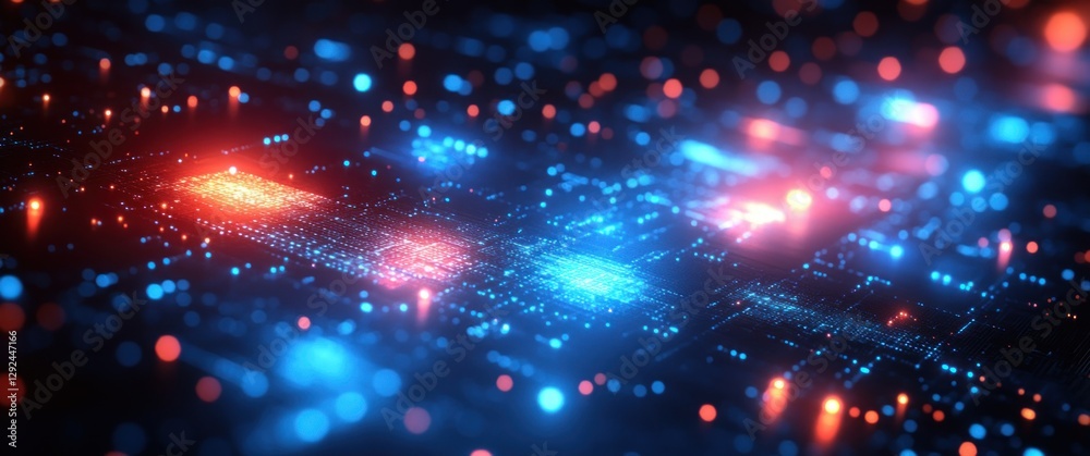 Aufkleber cyberpunk abstract digital design with neon blue lights and geometric shapes for futuristic technolo