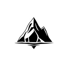 Silhouette of a mountain range with a triangular base reflected in a calm surface.