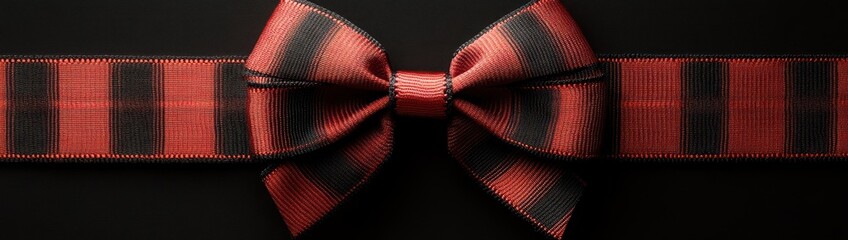 Red Black Plaid Ribbon Bow Festive Christmas Gift Decoration Isolated on White Background