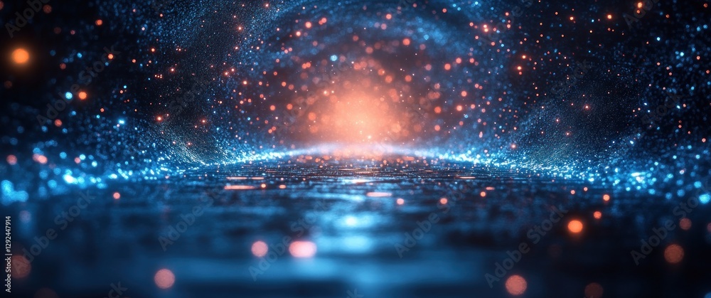 Aufkleber futuristic cyberpunk abstract design with neon blue lights and geometric shapes for technology backg