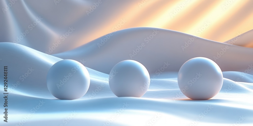 Poster modern abstract digital art with 3d spheres soft lighting clean lines geometric shapes light gray bl