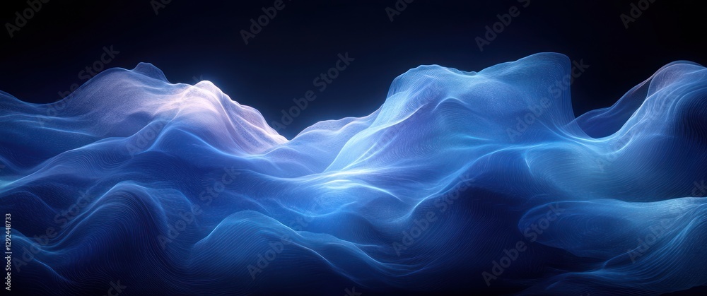 Poster abstract digital technology waves with flowing blue lighting and symmetrical design