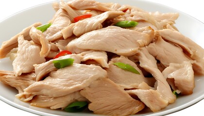 Plated sliced chicken stir-fry dish