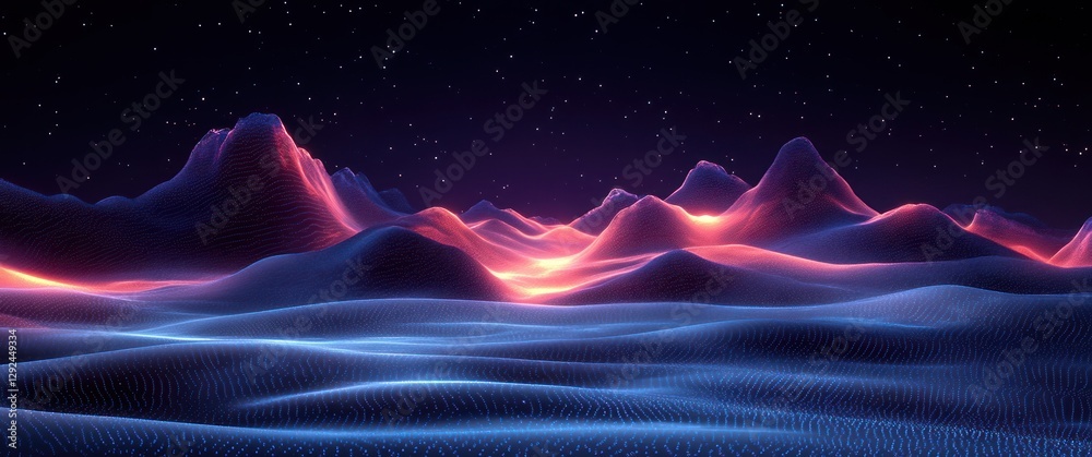 Poster futuristic abstract digital landscape geometric patterns blue lines ethereal lighting technology cyb