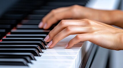 Fototapeta premium captivating close-up of hands playing piano keys for musical inspiration