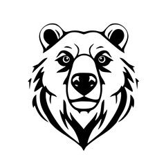 Grizzly Bear Silhouette: Black and White. Minimalist Illustration, centered head. Abstract and elegant.