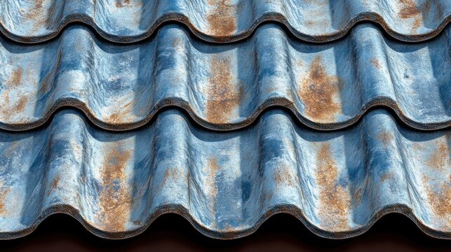 Weathered blue corrugated metal roofing panels - Powered by Adobe