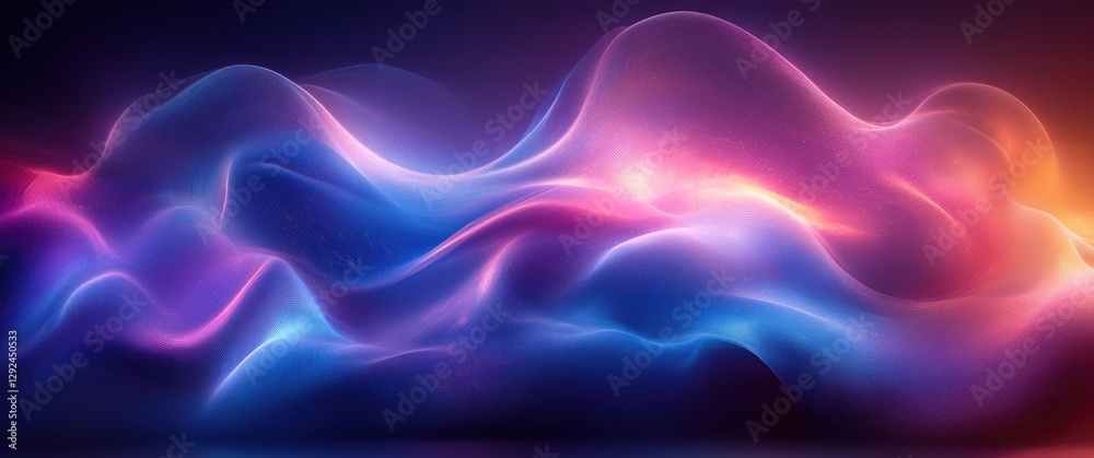 Fototapete abstract wave line illustration with particle dots and motion pattern in vibrant blue and purple bac