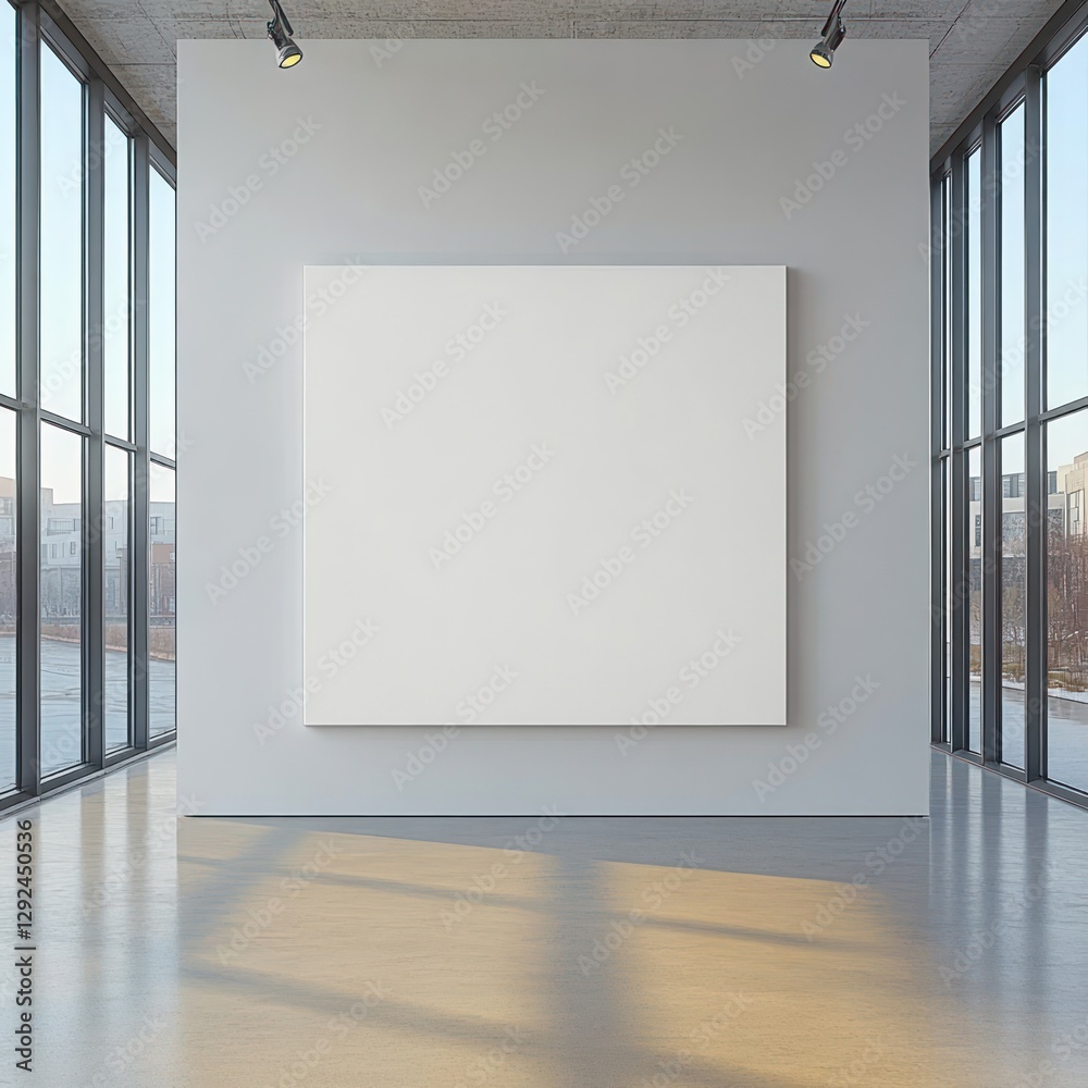 Poster minimalist white canvas art mockup in bright gallery with shadows