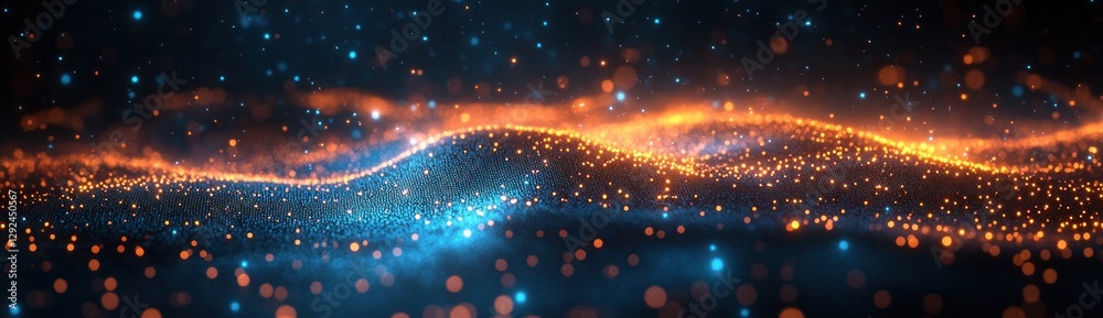 Aufkleber futuristic abstract digital landscape with glowing blue lines nodes in cyberpunk style