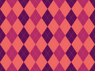 Stylish argyle pattern in coral, purple, and gold.  Perfect for backgrounds, textiles, fashion, and web design.  Geometric, elegant, and versatile. Evokes a sense of sophistication and tradition.
