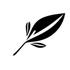 Minimalist black and white illustration of a leafy sprig, evoking nature's serenity with its clean, simple composition.