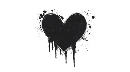 Black Heart With Paint Splatters Against A White Background