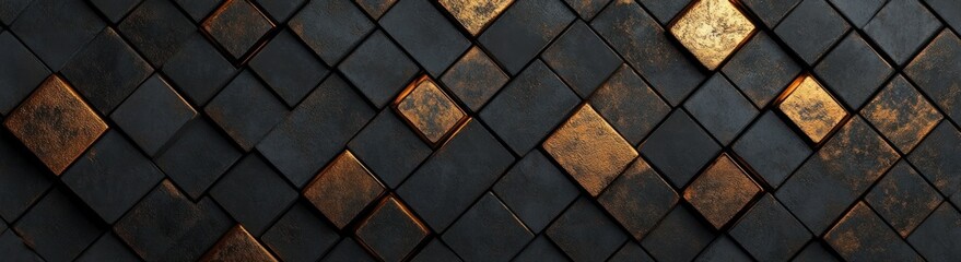 Black and Gold Geometric Luxury Background with Textured Diamond Patterns and Dramatic Lighting