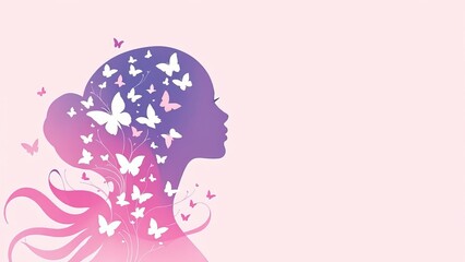 Obraz premium International women's day celebration banner design. featuring illustrations of women, butterfly and flowers. women's day, gender equality