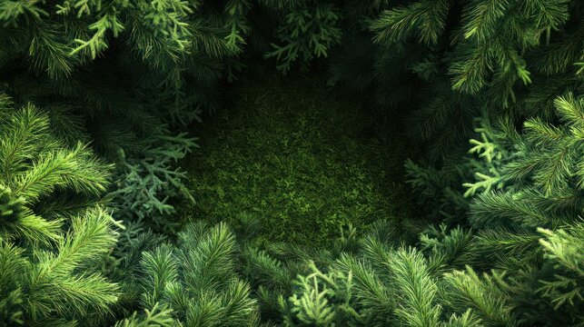 Forest Floor Green Clearing Overhead View, Nature Background, Design Element