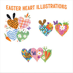 Watercolor Easter Heart Illustration Set. Cute Easter Heart Illustration Bundle.