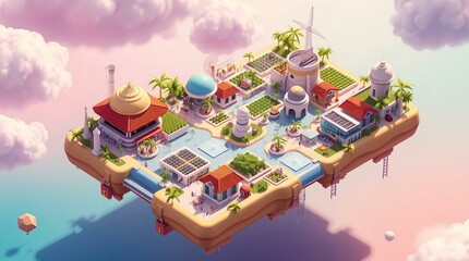 Fototapeta premium Floating Island Utopia: A Sustainable Paradise in the Clouds