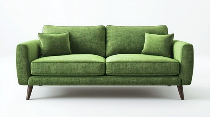 Fototapeta premium Green sofa, studio shot, minimalist background, furniture catalog (1)