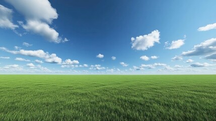 Obraz premium Lush green field, sunny sky, cloudscape, idyllic landscape, nature background, website banner