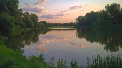 Tranquil Sunset with Pastel Clouds Over Calm Waters