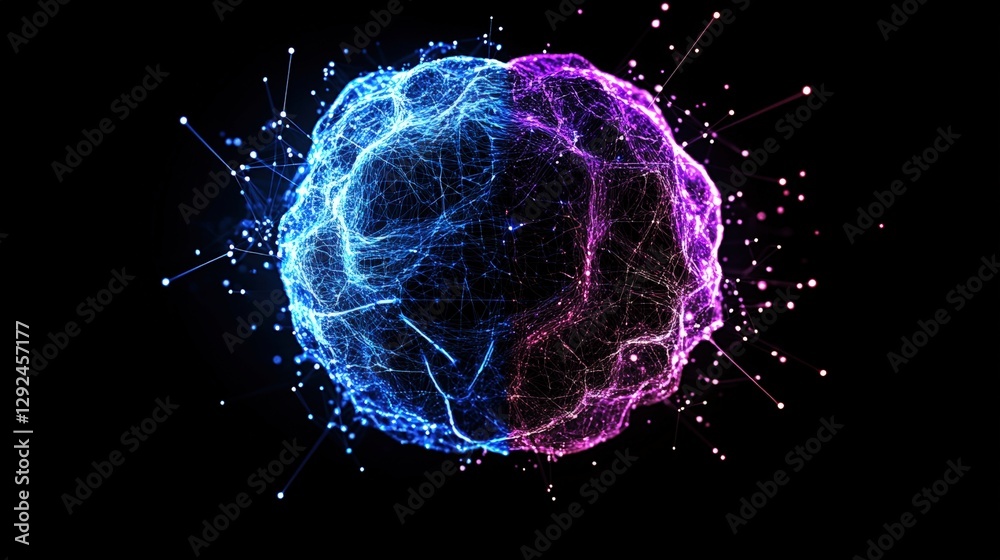 Poster futuristic digital sphere with connected lines and dots representing ai and big data technology conc
