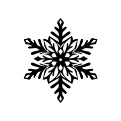 Black-and-White Silhouette Snowflake: a Detailed Vector Illustration of a Six-Pointed, Intricate, Star-Shaped Snowflake.