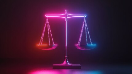 Illuminated justice scale conceptual art digital creation dark background