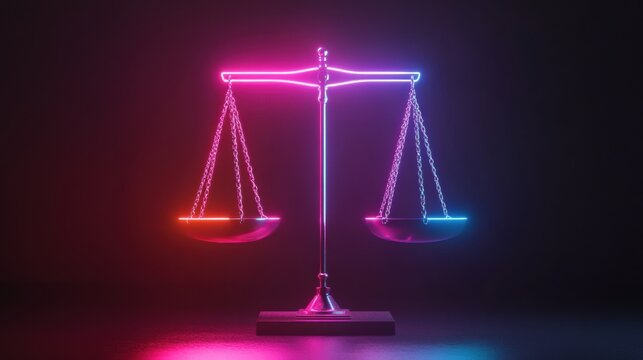Illuminated justice scale conceptual art digital creation dark background