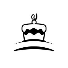 Black and White Cake Illustration with Cherry on Top, Minimalist Design, White Background