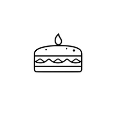Simple cake illustration with a candle. Black lines on a white background.