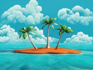 Tropical Island Paradise with Palm Trees and Dramatic Cloudy Skies. Generative Ai