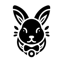 Silhouette of a bunny rabbit wearing a bow tie. A black and white bunny rabbit.